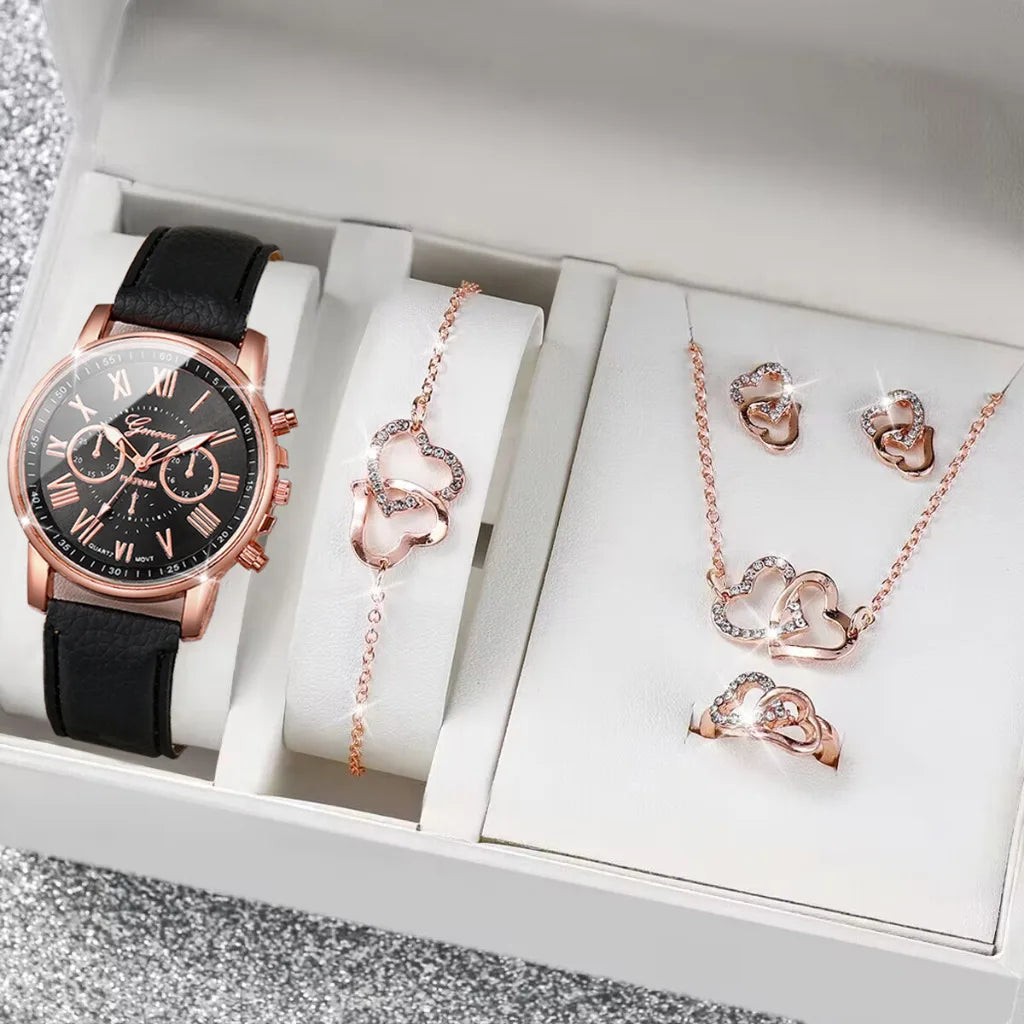 Stylish Wristwear Ensemble: 5/6-Piece Analog Watch and Jewelry Set for Women