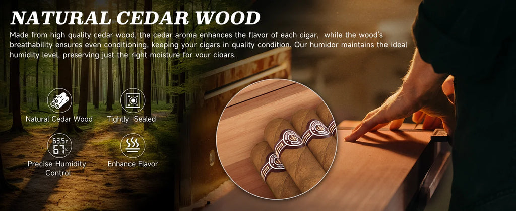 Cedar Cigar Box Humidor: Perfect Storage with Hygrometer and Divider