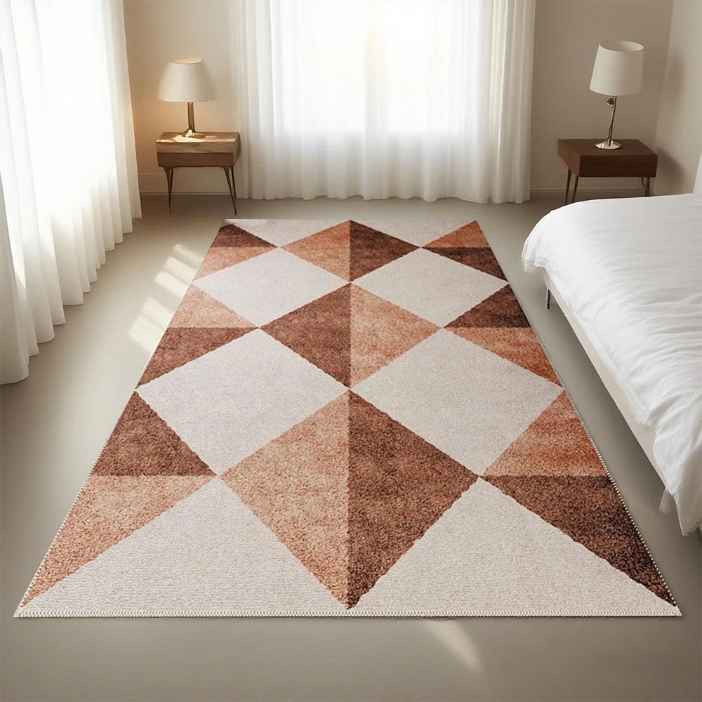 Vibrant Geometric Bedside Rug: Non-Slip Polyester Carpet for Home Decor