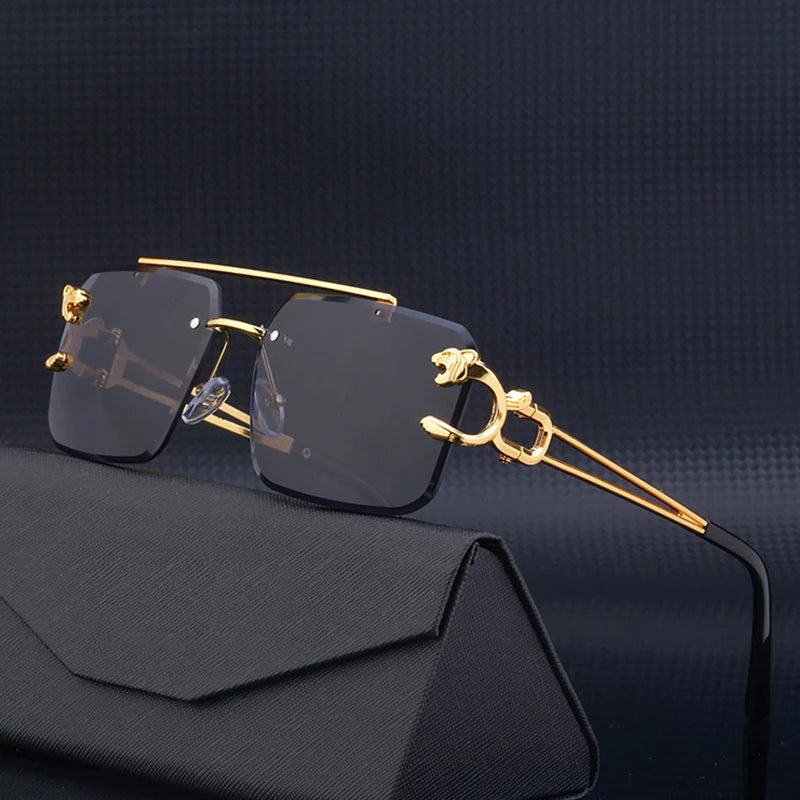 Unisex Leopard Rimless Sunglasses: Stylish Eye Protection with UV400 Lenses