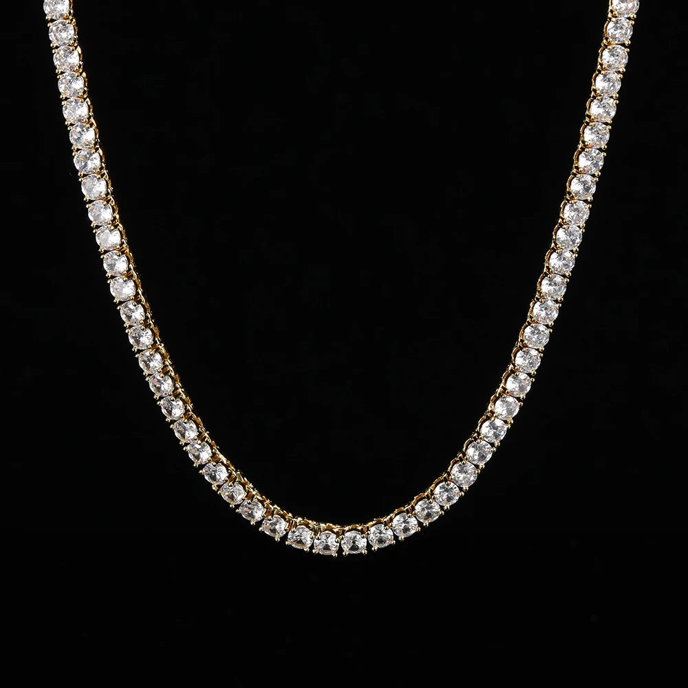 Iced Out Elegance: Single Row Cubic Zirconia Necklace for Men and Women