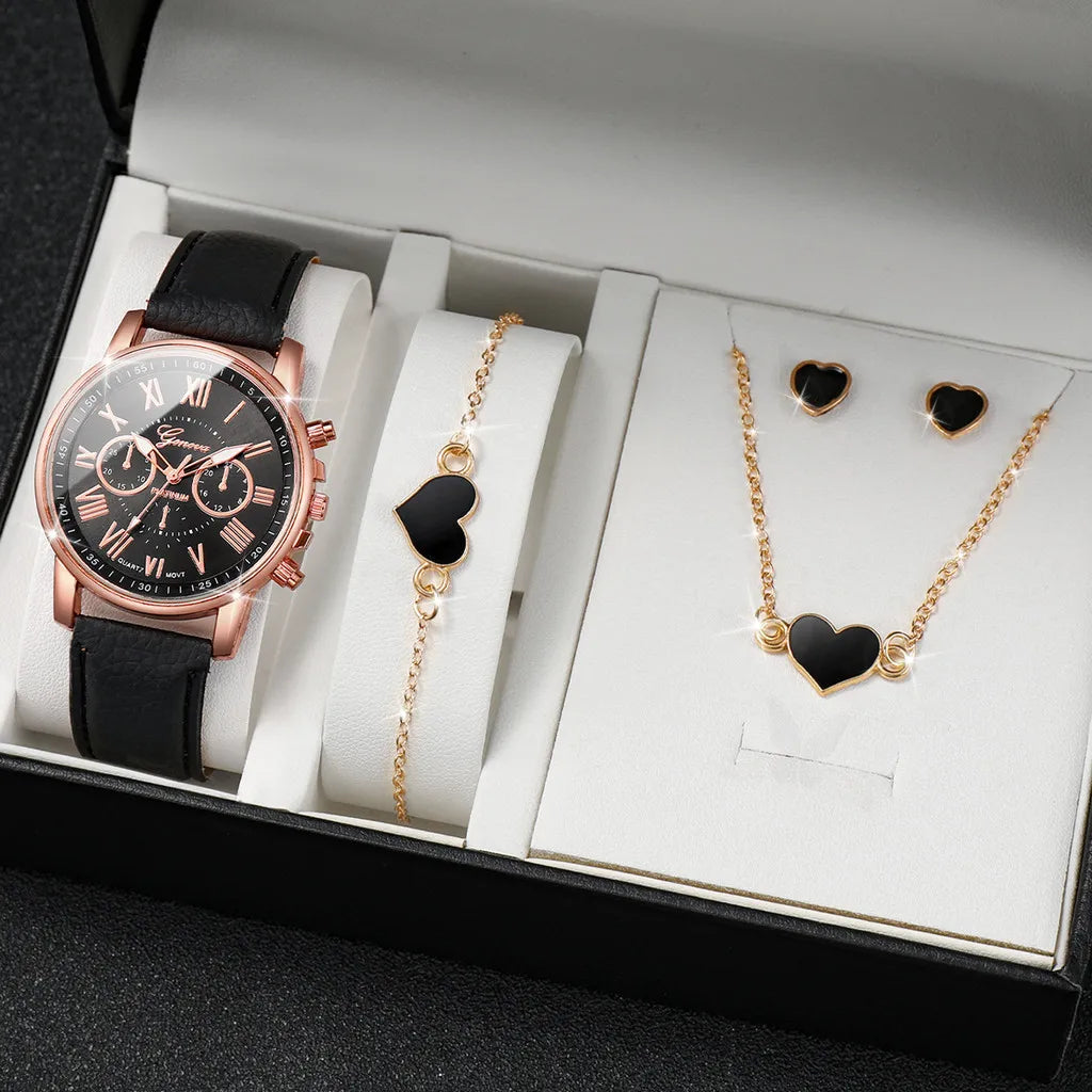 Stylish Wristwear Ensemble: 5/6-Piece Analog Watch and Jewelry Set for Women