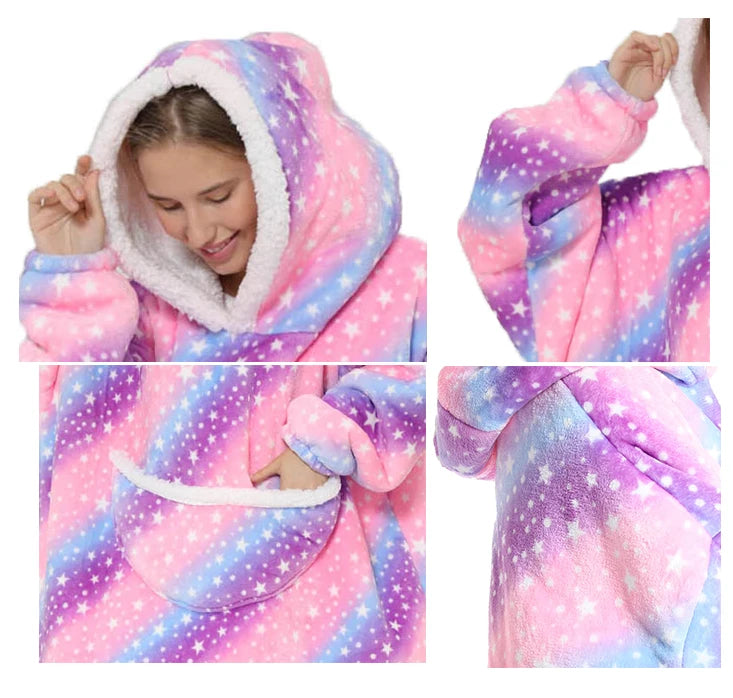 Hooded Blanket Sweater: Oversized Design with Practical Pockets for TV Time