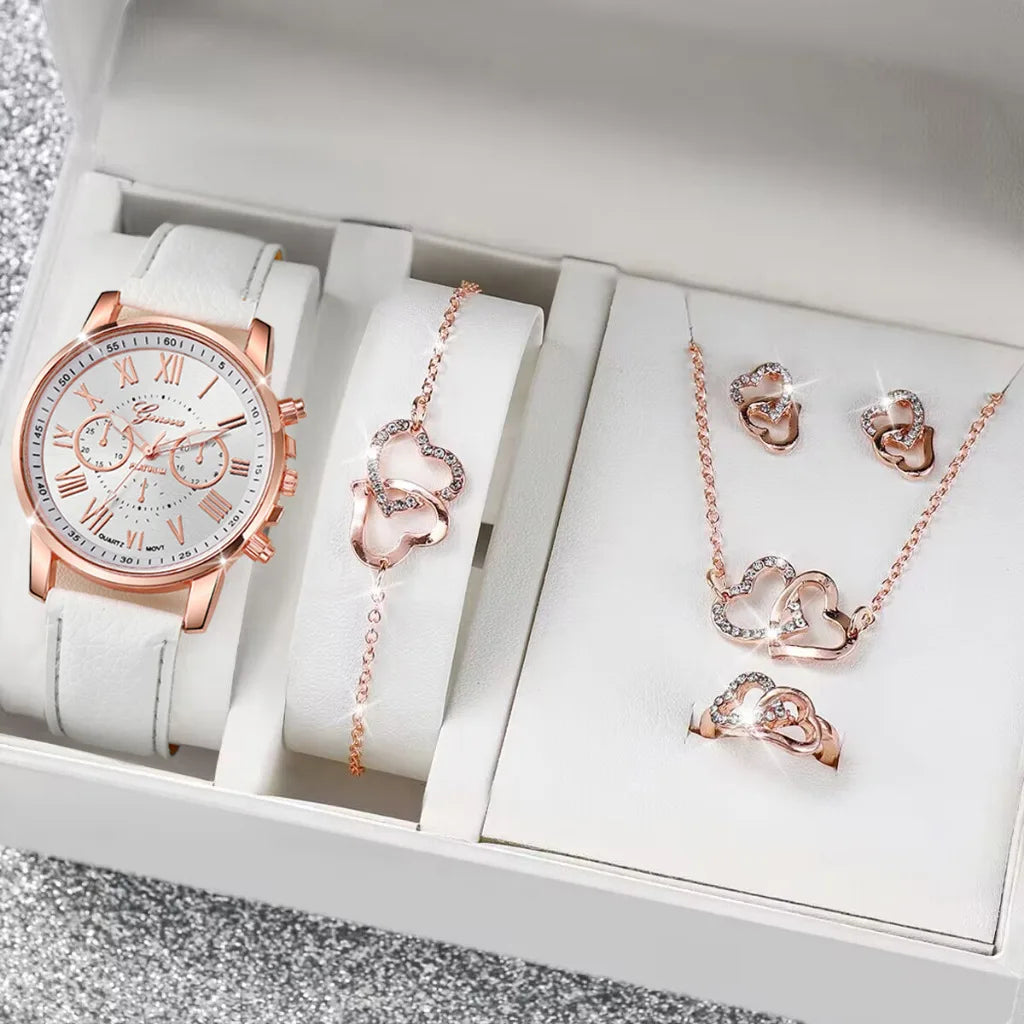 Stylish Wristwear Ensemble: 5/6-Piece Analog Watch and Jewelry Set for Women