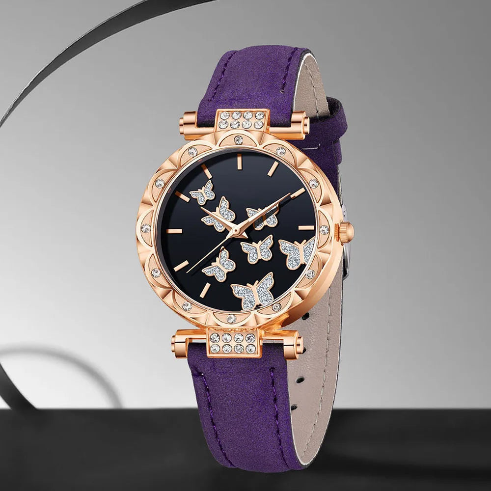Glamorous Gift Ensemble: 5-Piece Purple Women’s Watch and Accessory Set