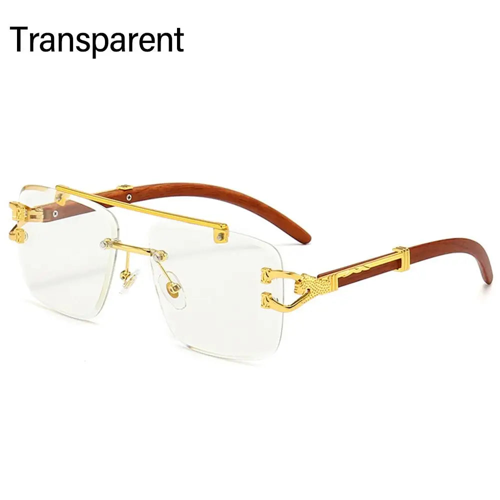 Unisex Wooden Cheetah Head Sunglasses: Vintage Rimless Style with UV Protection