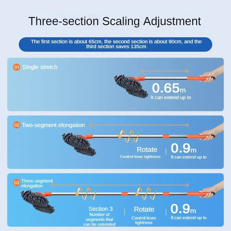 Telescopic Car Wash Mop: Three-Section Design for Roof and Window Maintenance