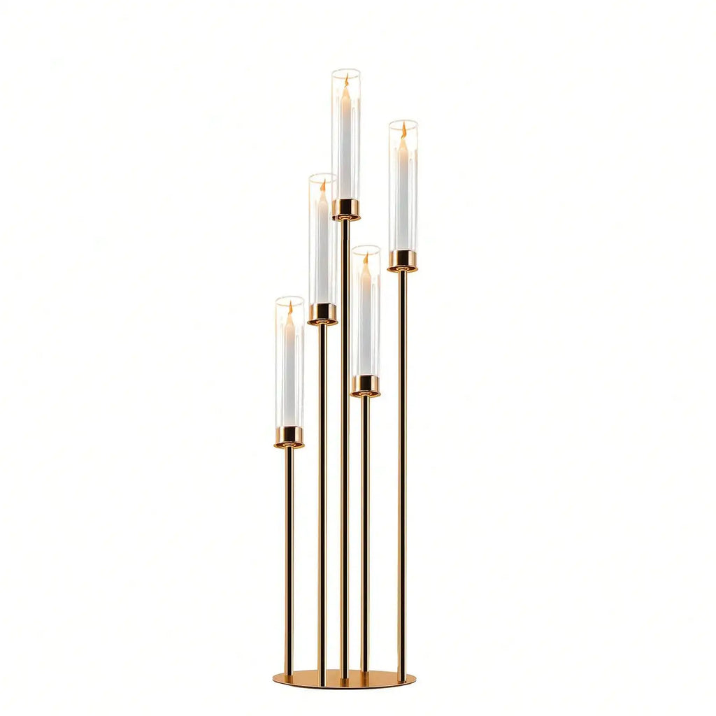 Elegant Gold Candle Display: 5-Arm Centerpiece for Special Events