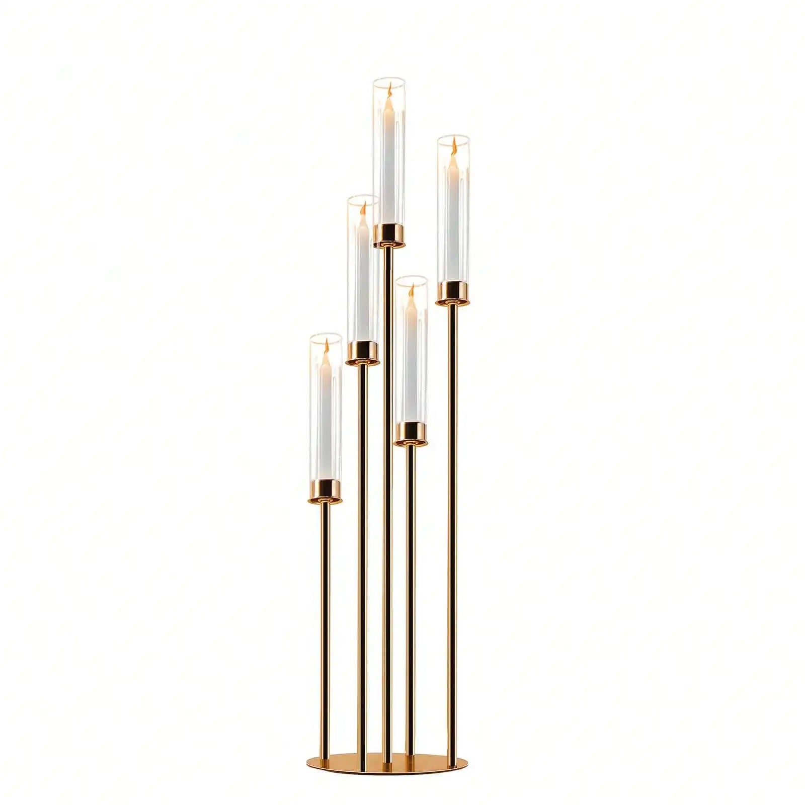 Elegant Gold Candle Display: 5-Arm Centerpiece for Special Events