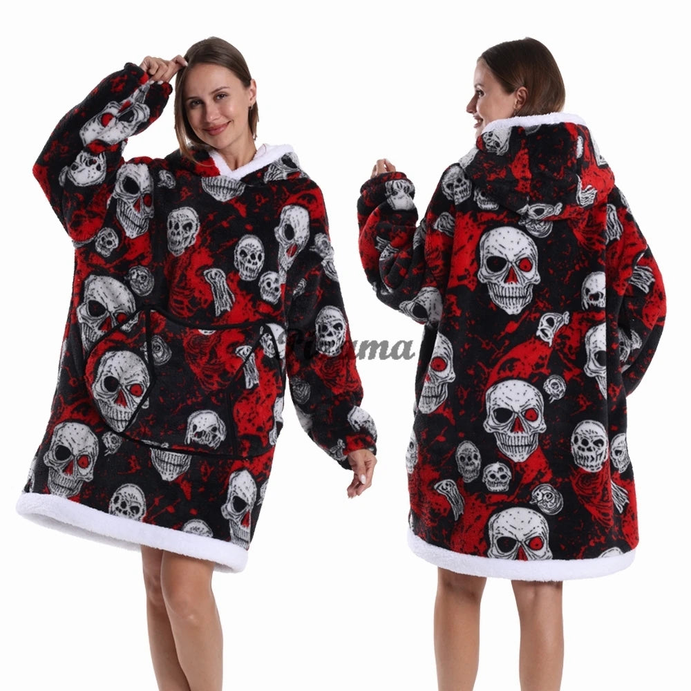 Oversized Wearable TV Blanket: Cozy Full Sleeve Sweatshirt for Halloween and Christmas