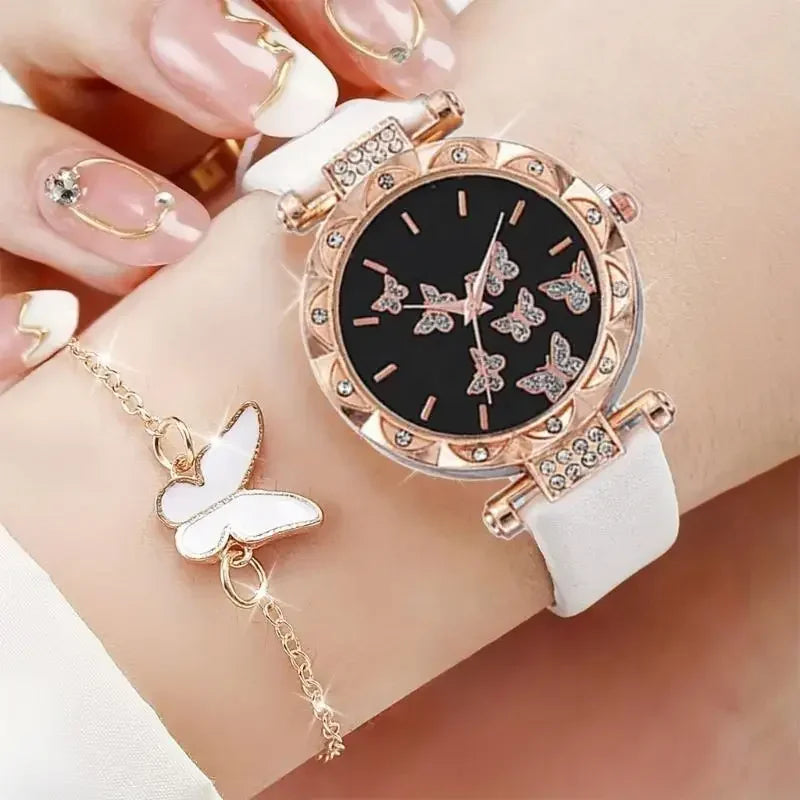 Glamorous Accessory Set: 5-Piece Women’s Luxury Watch and Jewelry Collection