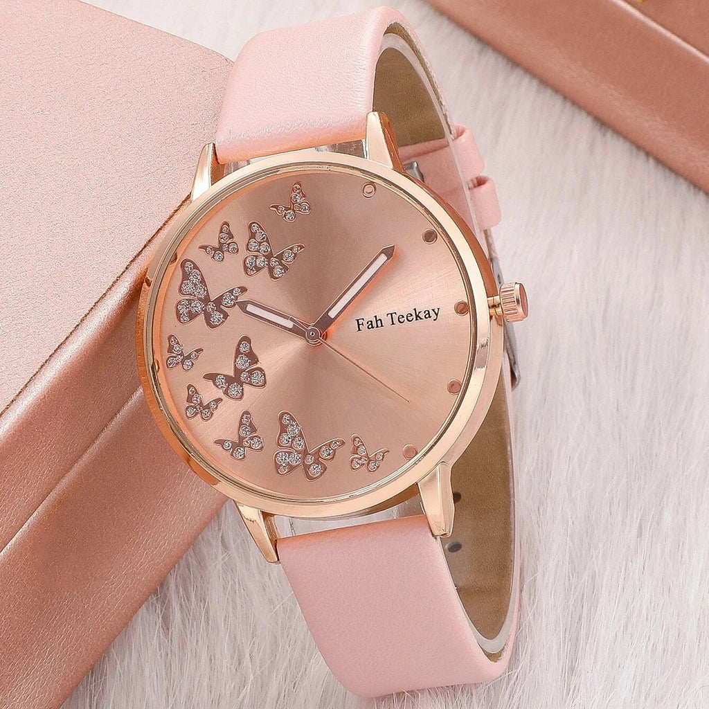 Glamorous Elegance: Fashionable Butterfly Design Wrist Watches in PU Leather