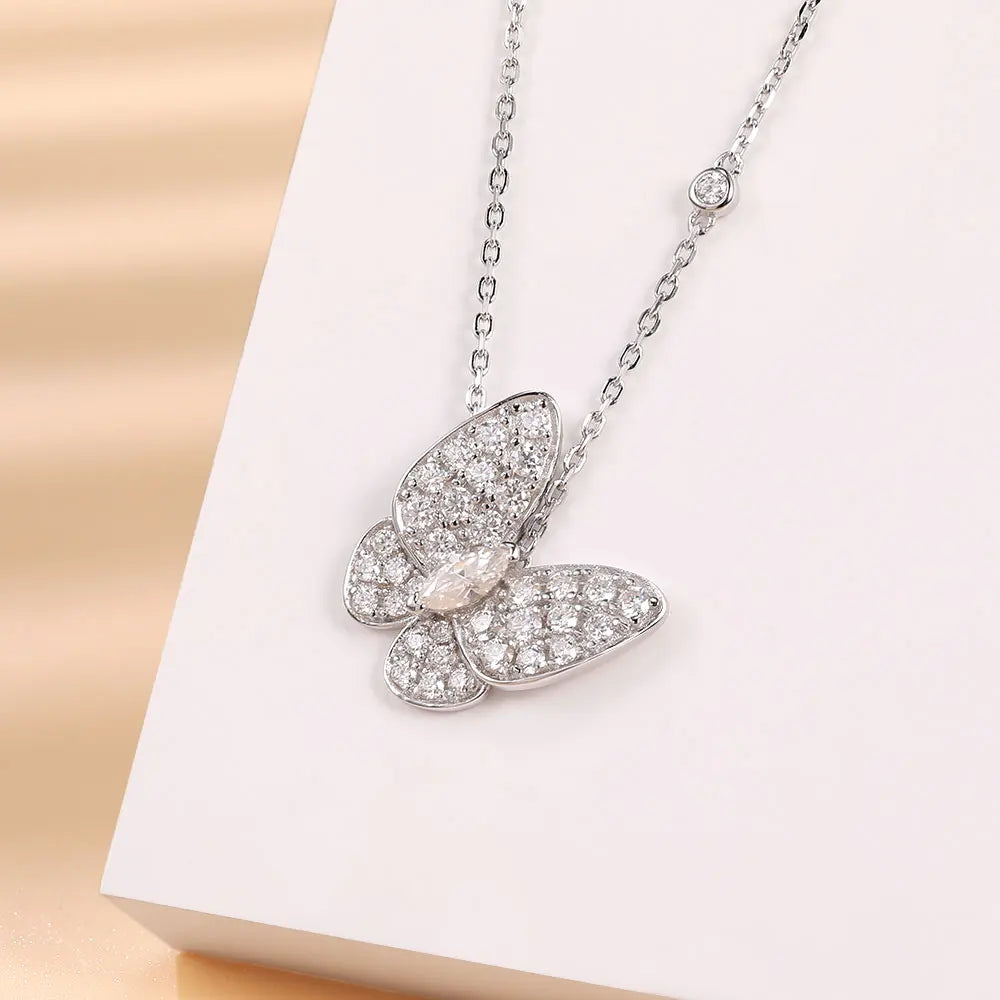 Elegant Butterfly Pendant: Dazzling Moissanite Necklace for Women
