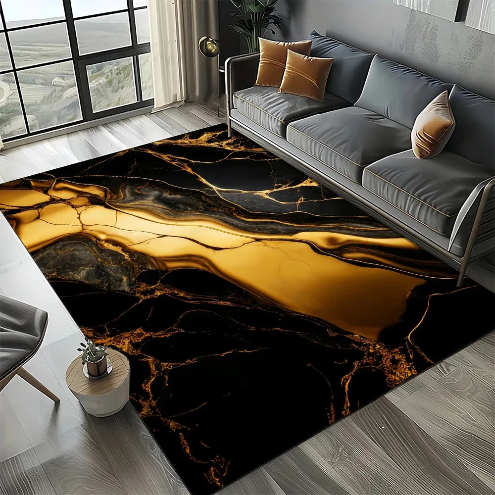 Modern Gold Striped Marble Texture Rug: Elevate Your Entryway