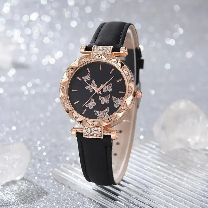 Glamorous Accessory Set: 5-Piece Women’s Luxury Watch and Jewelry Collection