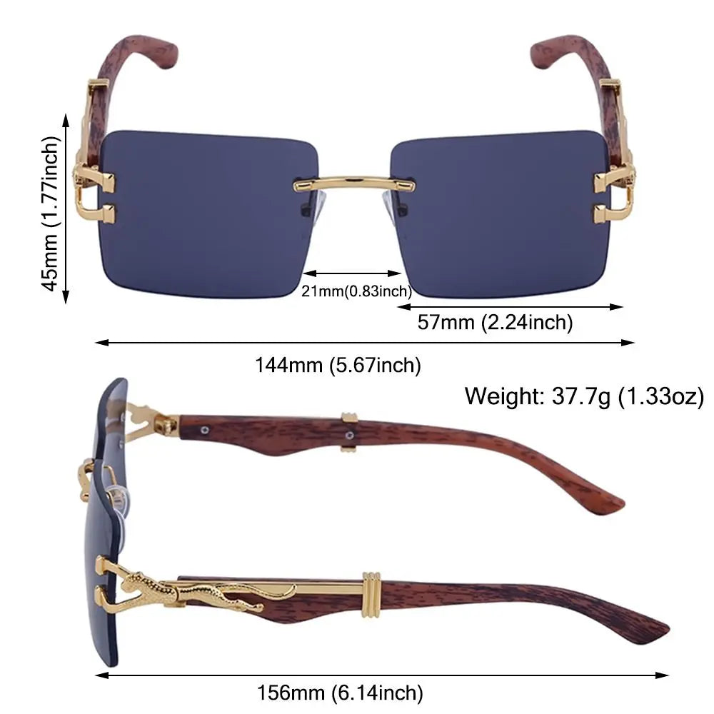 Unisex Wooden Cheetah Head Sunglasses: Vintage Rimless Style with UV Protection