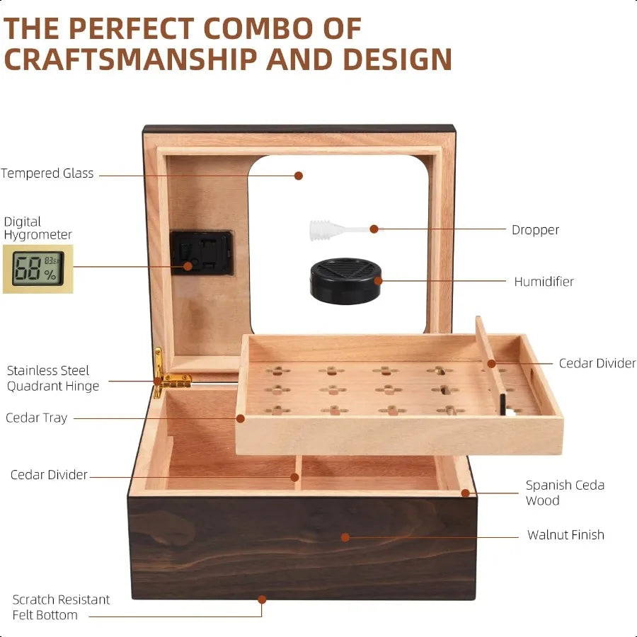 Luxury Cigar Experience: Stylish Humidor with Cedar Wood Tray and Dividers