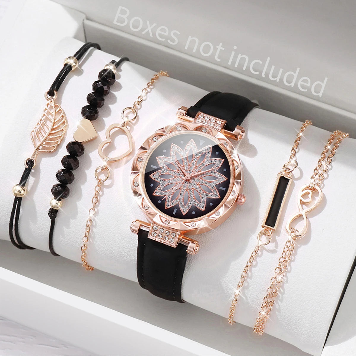 Charming Heart Dial Watch Set: Casual Elegance with Leaf Bracelets