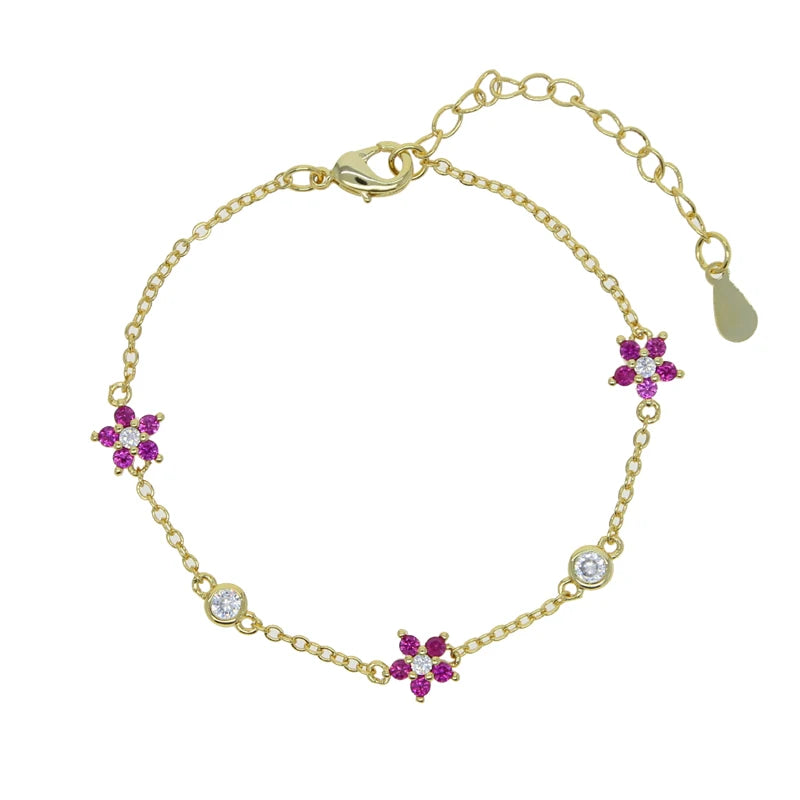 Spring Blossom: Colorful CZ Stone Flower Charm Necklace