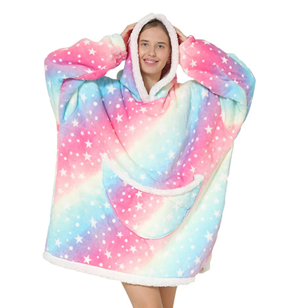 Hooded Blanket Sweater: Oversized Design with Practical Pockets for TV Time