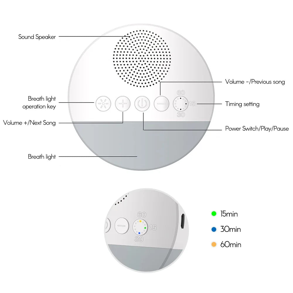 Calming Sleep Aid: Baby White Noise Player with Night Light & Timer