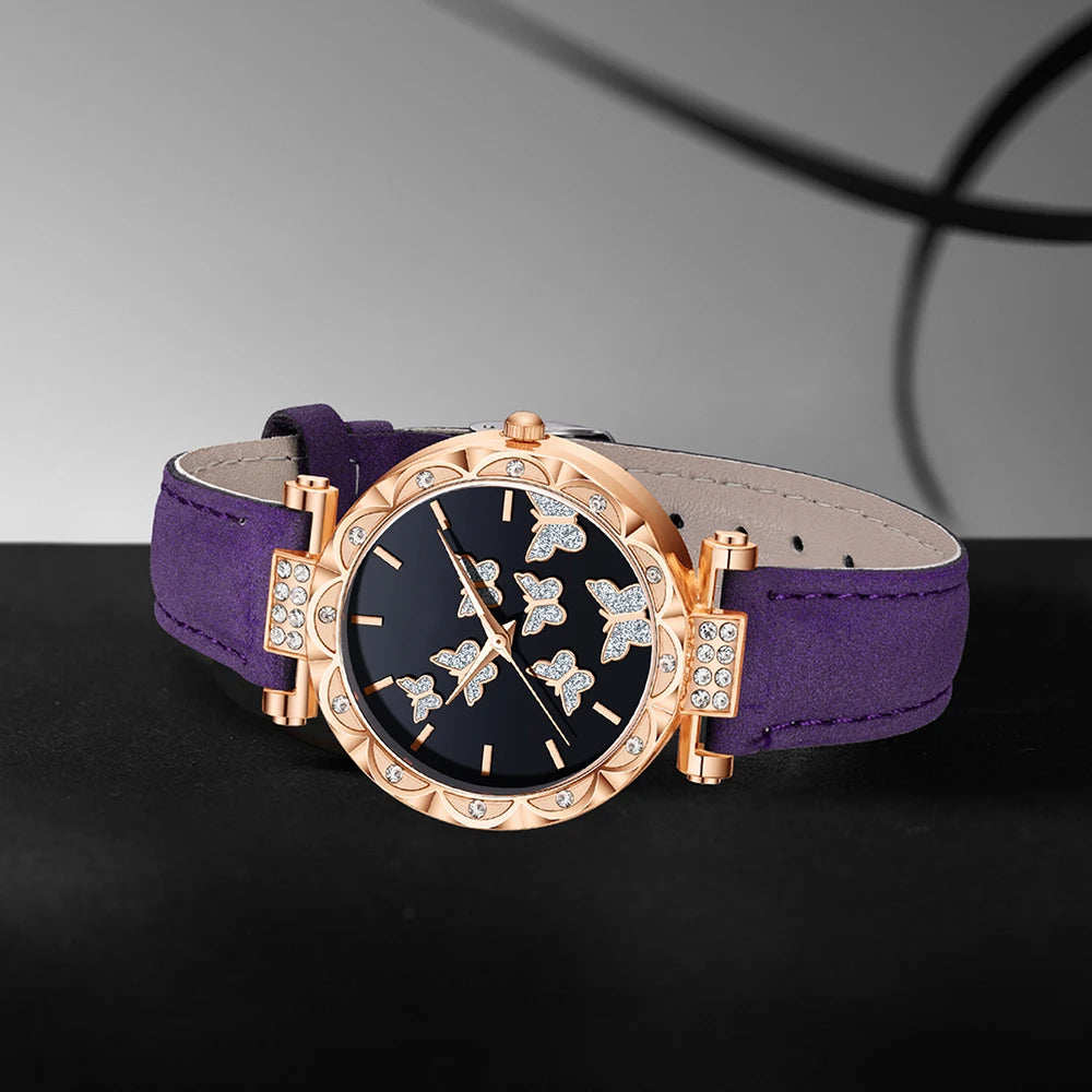 Glamorous Gift Ensemble: 5-Piece Purple Women’s Watch and Accessory Set