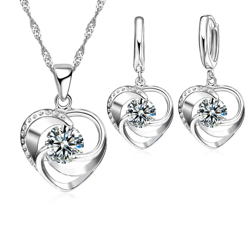 Eternal Love: 925 Sterling Silver Heart Necklace and Earrings Set