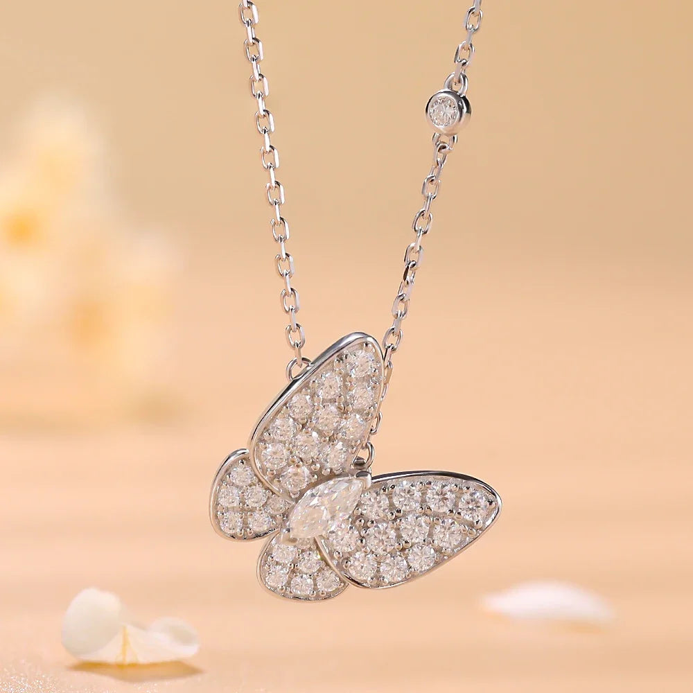 Elegant Butterfly Pendant: Dazzling Moissanite Necklace for Women