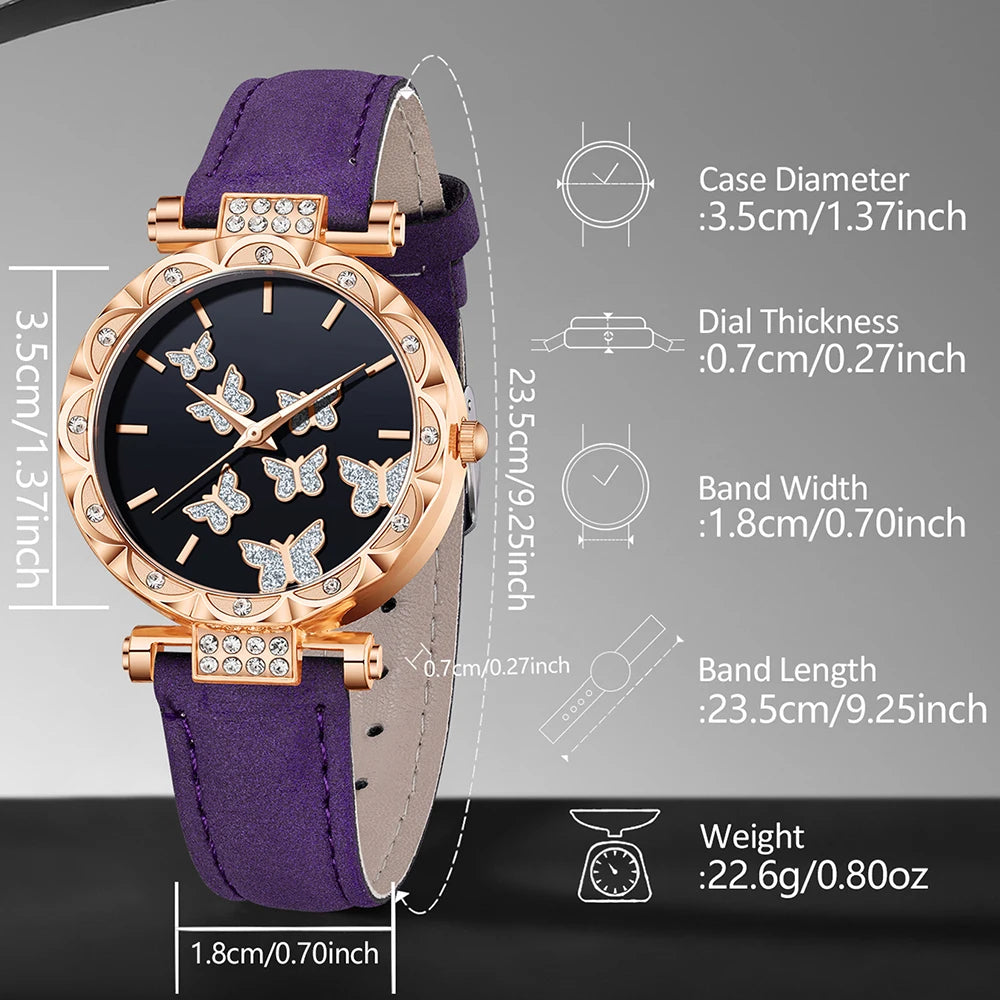 Glamorous Gift Ensemble: 5-Piece Purple Women’s Watch and Accessory Set