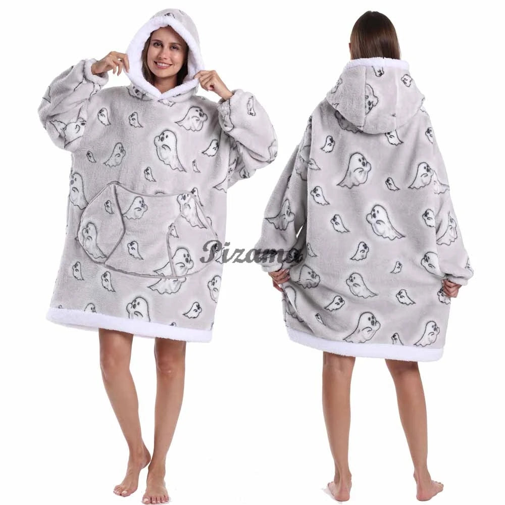 Oversized Wearable TV Blanket: Cozy Full Sleeve Sweatshirt for Halloween and Christmas