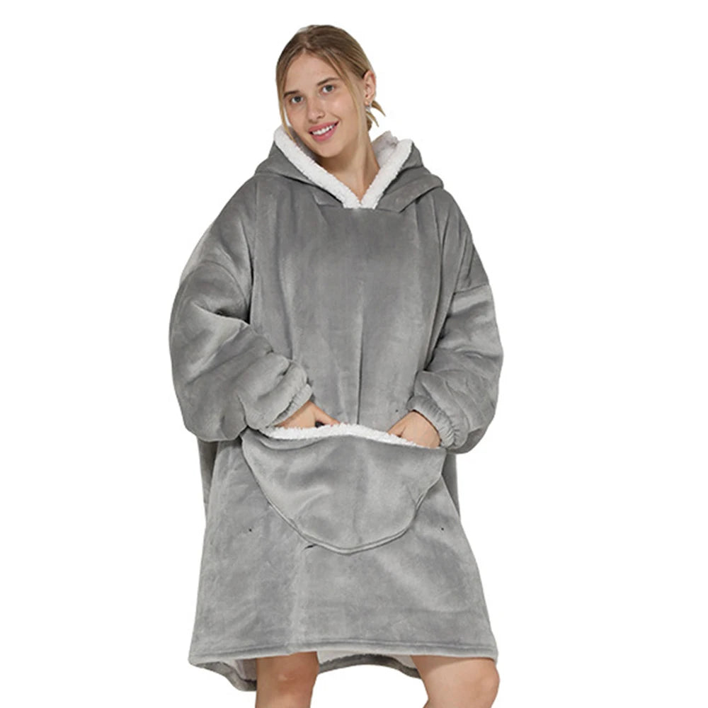 Hooded Blanket Sweater: Oversized Design with Practical Pockets for TV Time