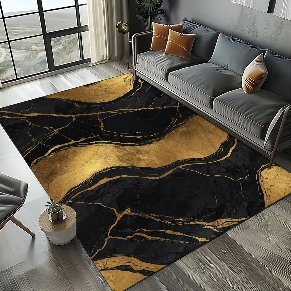 Modern Gold Striped Marble Texture Rug: Elevate Your Entryway
