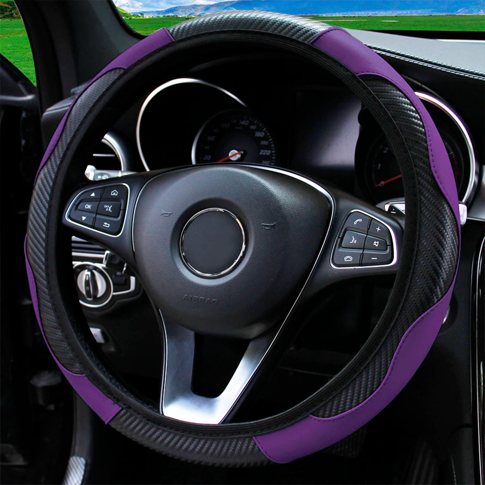 Stylish Car Steering Wheel Cover: PU Carbon Fiber Leather, No Inner Ring