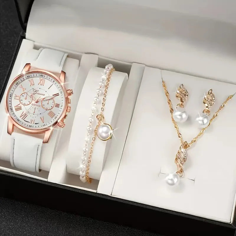 Stylish Wristwear Ensemble: 5/6-Piece Analog Watch and Jewelry Set for Women