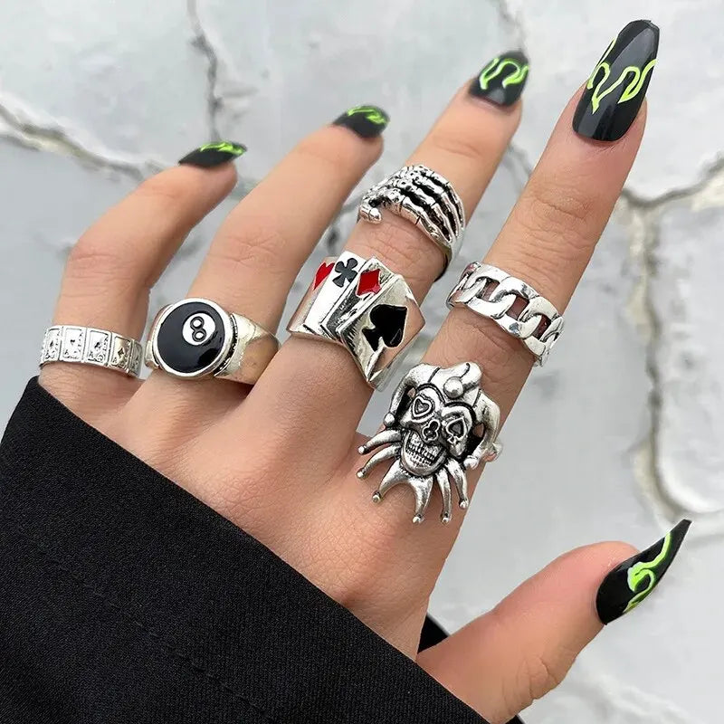 Edgy Fashion Jewelry: Unisex Punk Style Ring Set for Parties and Gifts