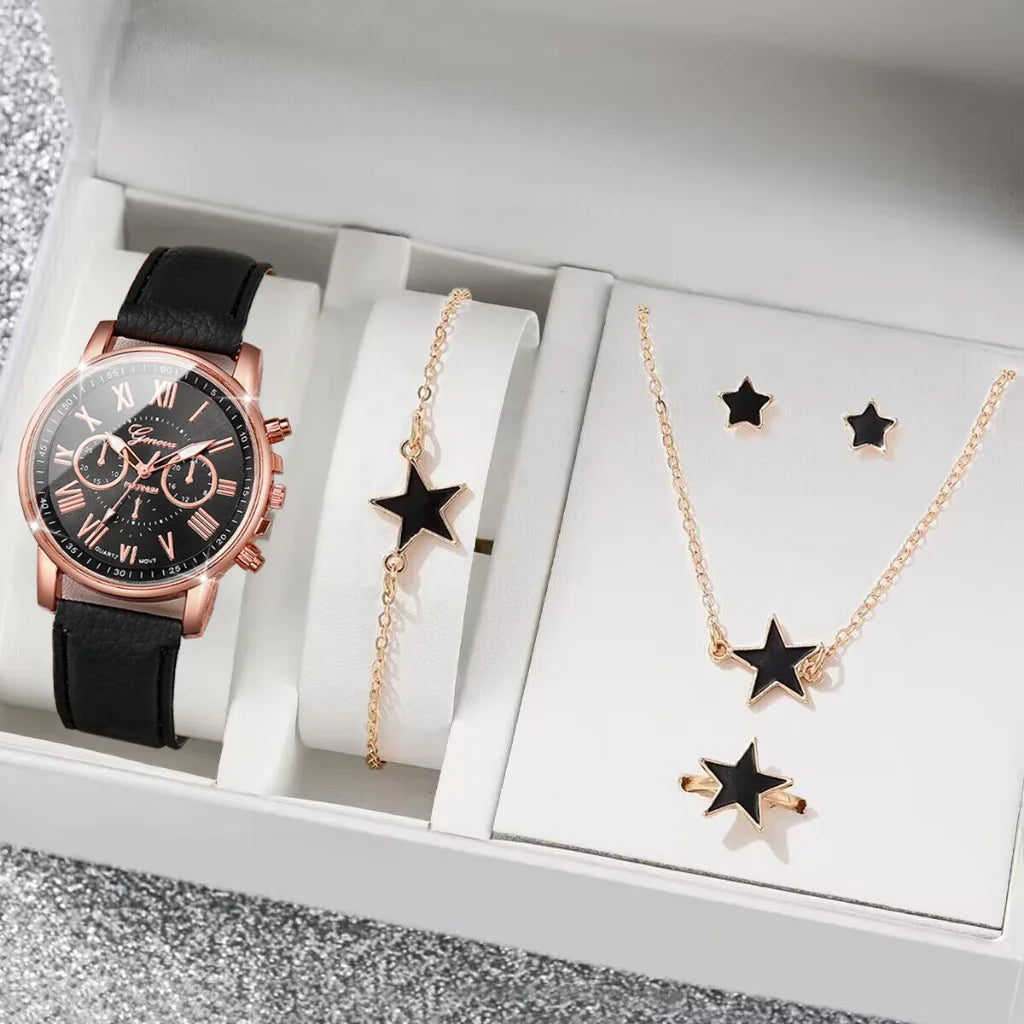 Stylish Wristwear Ensemble: 5/6-Piece Analog Watch and Jewelry Set for Women