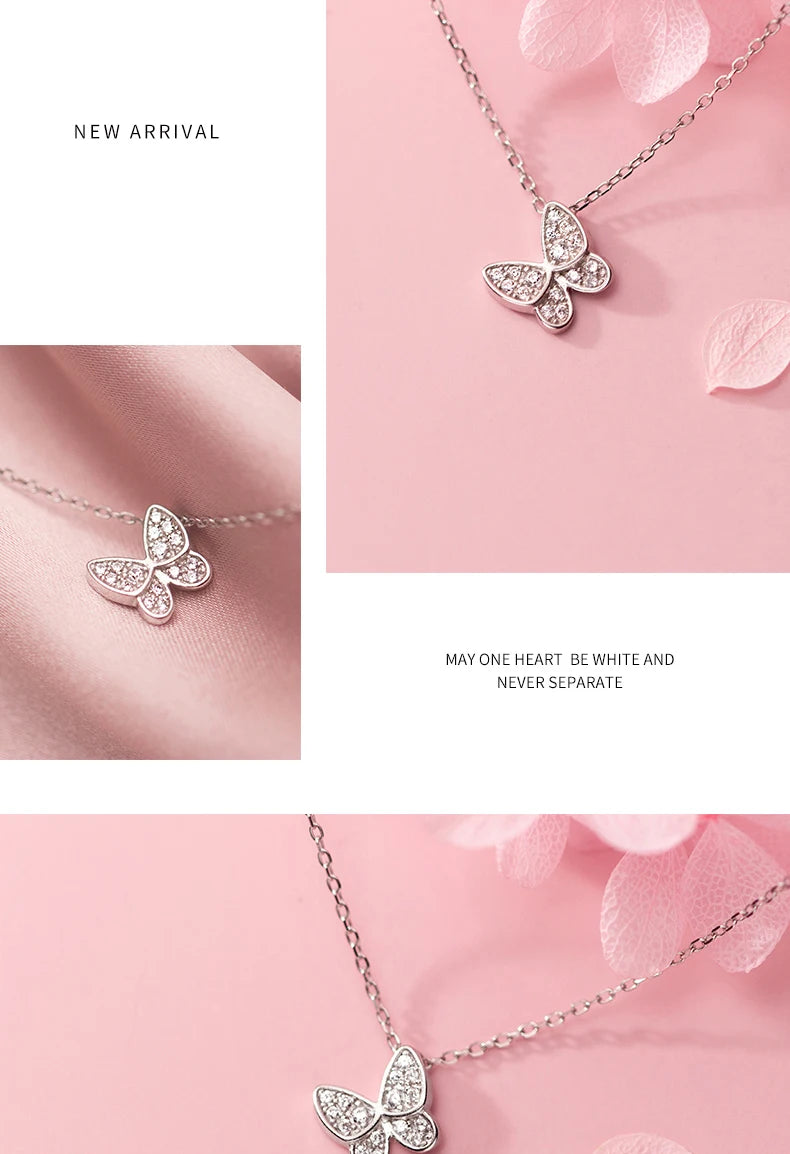 Dancing Butterfly Pendant: Sparkling Zircon in 925 Sterling Silver