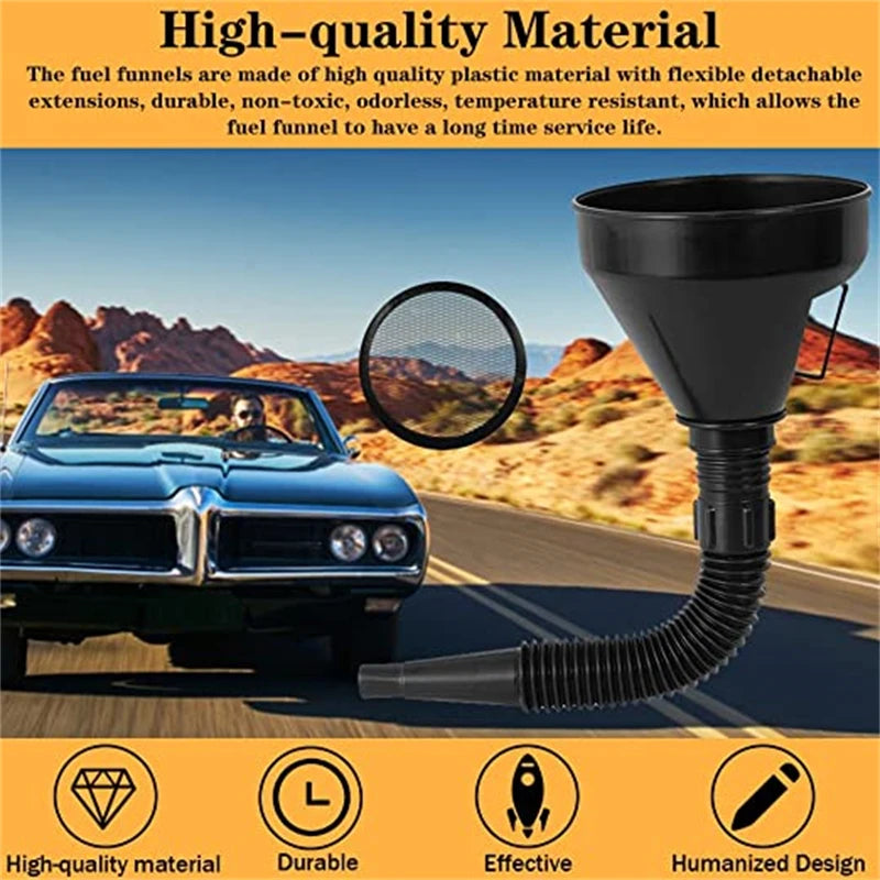 Car Engine Refueling Funnel: Includes Filter and Extension Pipe