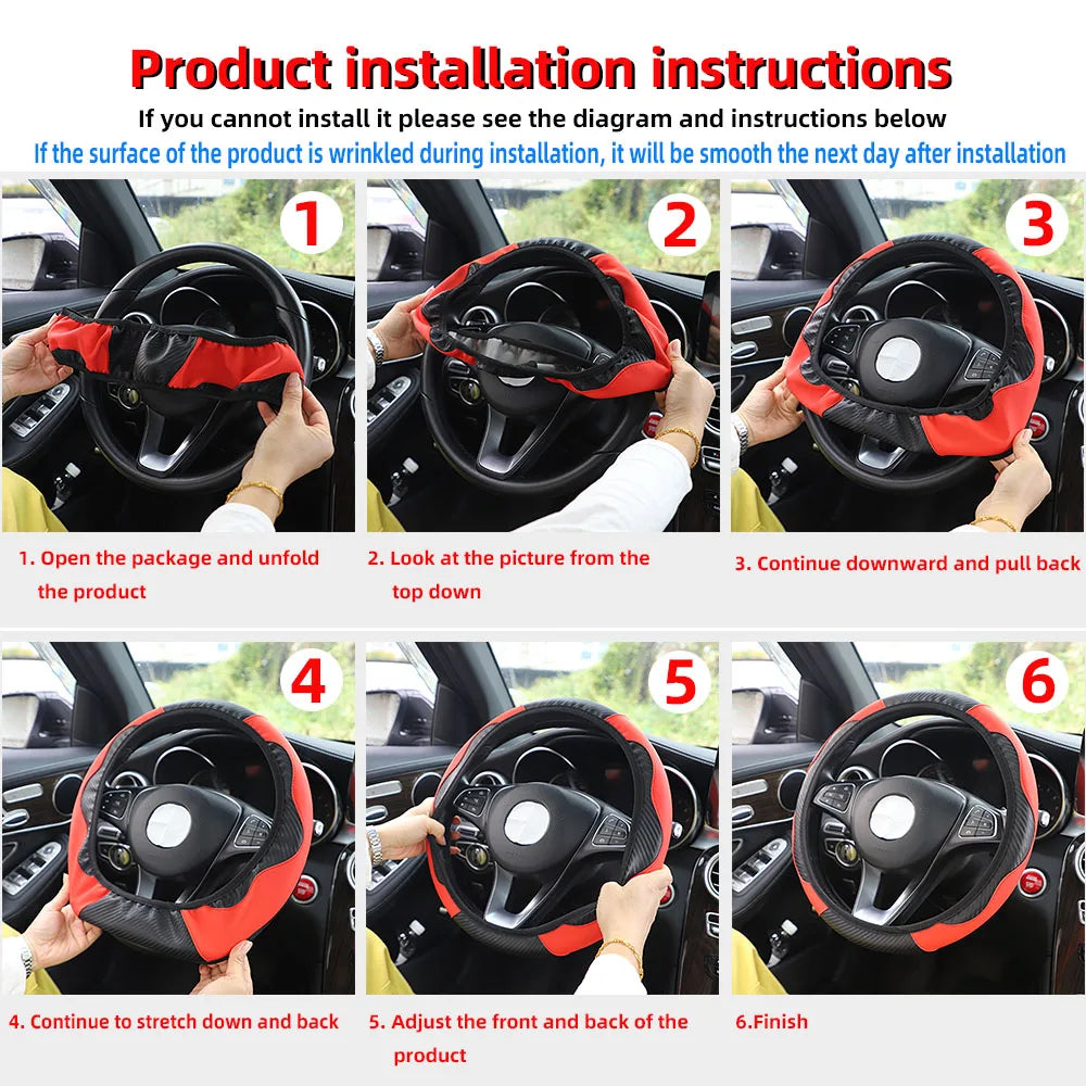 Stylish Car Steering Wheel Cover: PU Carbon Fiber Leather, No Inner Ring