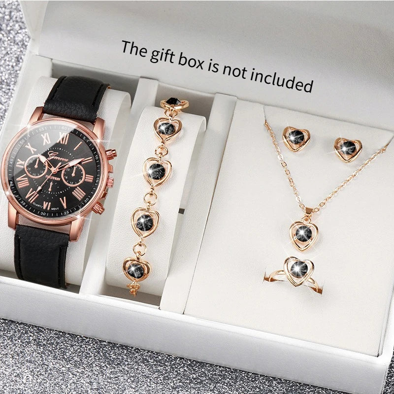 Stylish Wristwear Ensemble: 5/6-Piece Analog Watch and Jewelry Set for Women