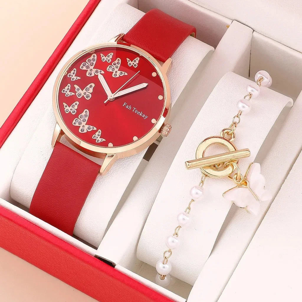 Elegant Butterfly Watch Set: Timeless Style with Sparkling Details