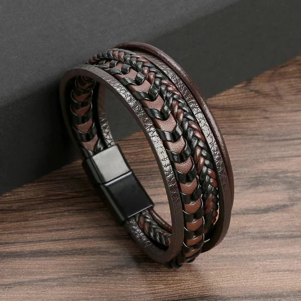 Multi-Layered Leather Bracelet: Vintage Style with Alloy Magnetic Buckle