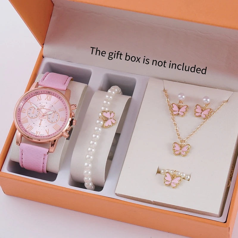 Stylish Wristwear Ensemble: 5/6-Piece Analog Watch and Jewelry Set for Women