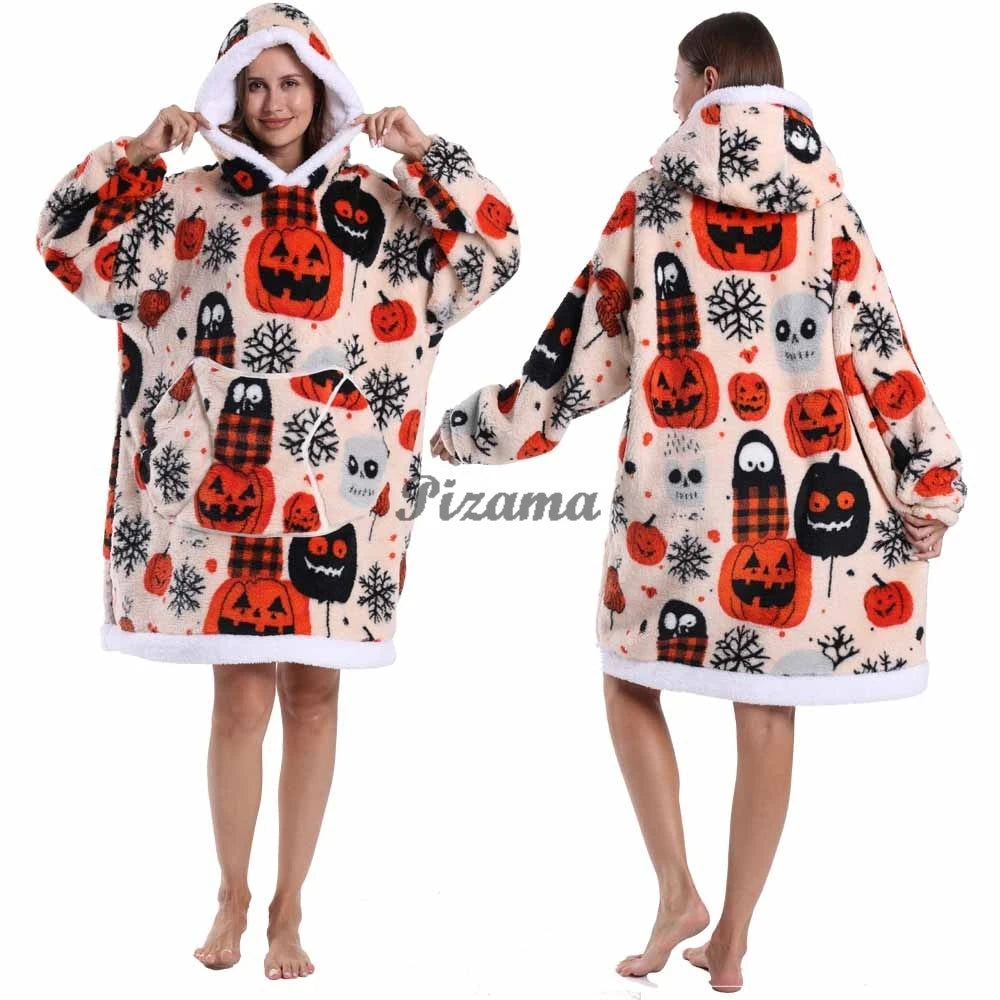 Oversized Wearable TV Blanket: Cozy Full Sleeve Sweatshirt for Halloween and Christmas