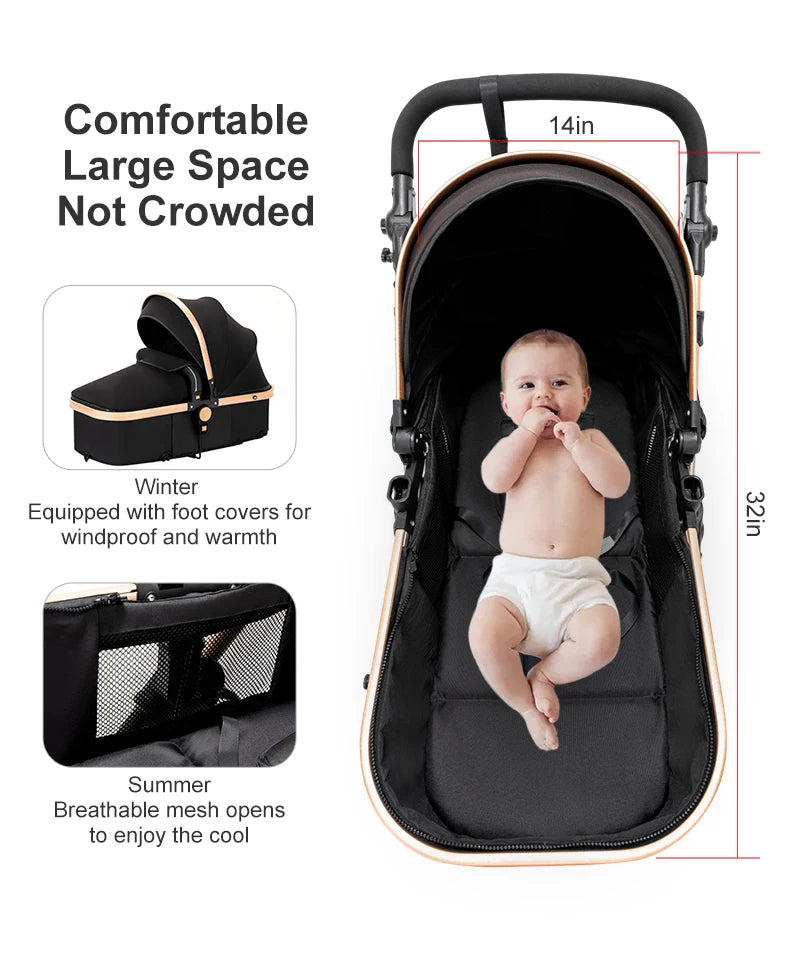 All-in-One Baby Travel System: Stroller with Raincover for Newborns