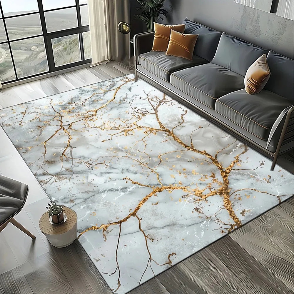 Modern Gold Striped Marble Texture Rug: Elevate Your Entryway