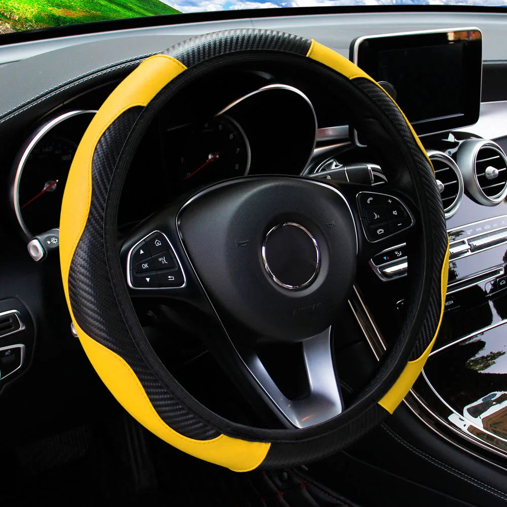 Stylish Car Steering Wheel Cover: PU Carbon Fiber Leather, No Inner Ring