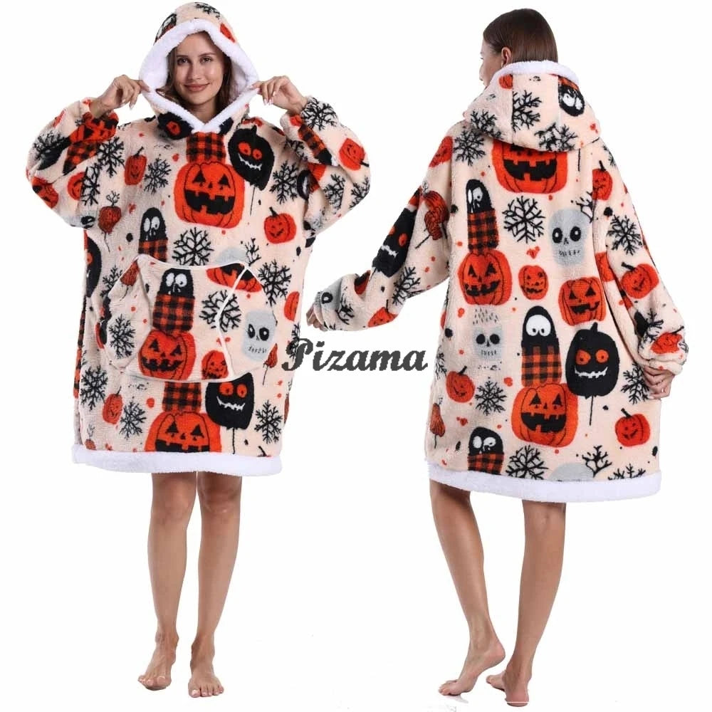 Oversized Wearable TV Blanket: Cozy Full Sleeve Sweatshirt for Halloween and Christmas