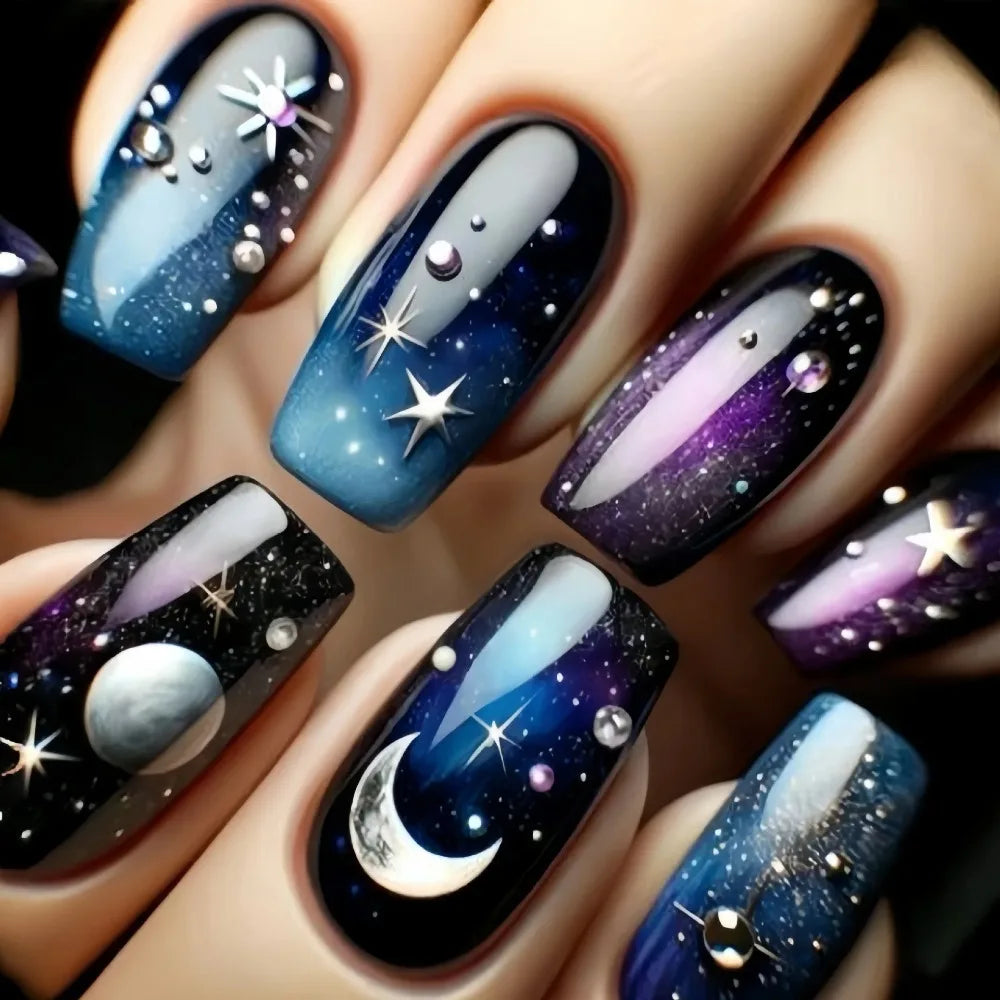 Spellbinding Nail Art: 24PCS Dark Wind Gradient Fake Nails Adorned with Mystical Bows