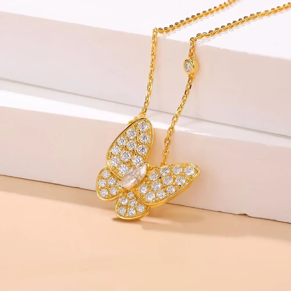 Elegant Butterfly Pendant: Dazzling Moissanite Necklace for Women
